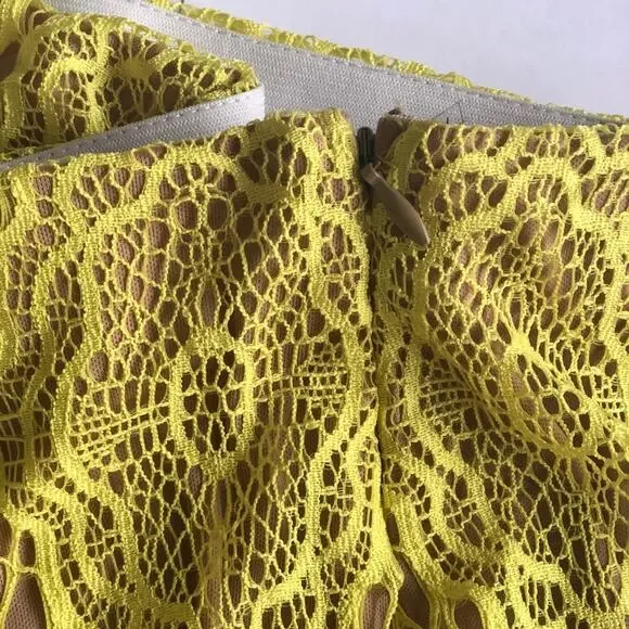 0020 NEW Yellow Lace Nude Illusion Mini Skirt - Picture 6 of 9
